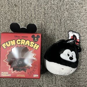Disney Miniso / Fun Crash Plush Pendant - Black and White Mickey!  Confirmed